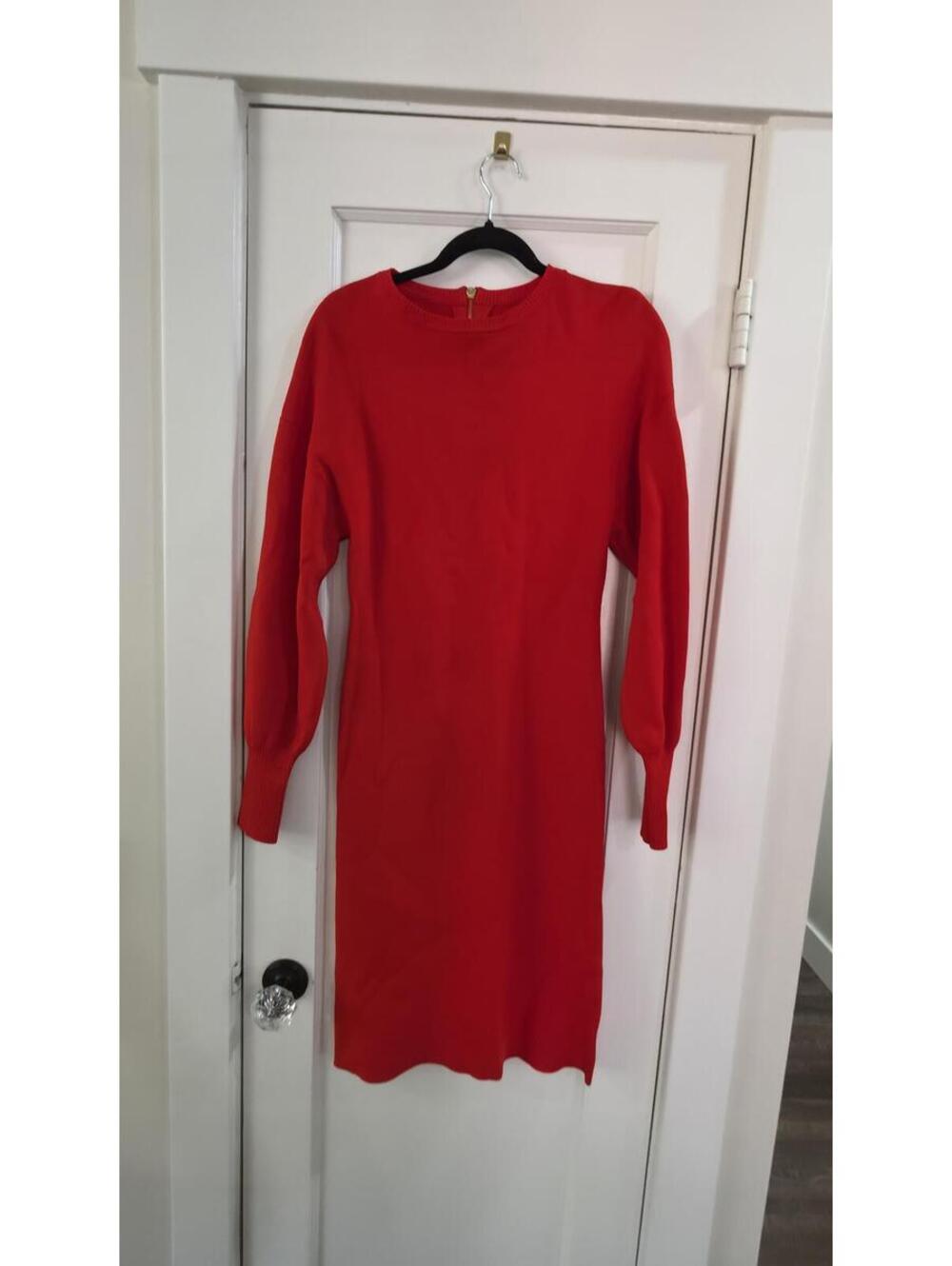 Vince Camuto Red Long Sleeve Knit Dress with Balloon Sleeves